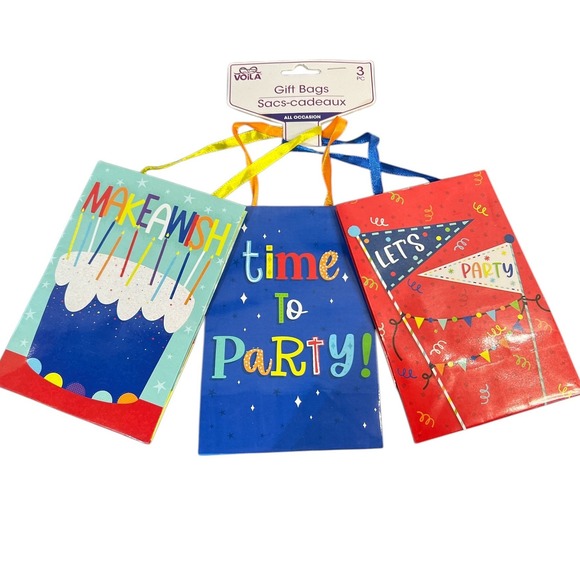 3‎ ct. Voila Gift Bags 3 pc Birthday Party Favor Bags All Occasion Present Bags - Picture 1 of 3